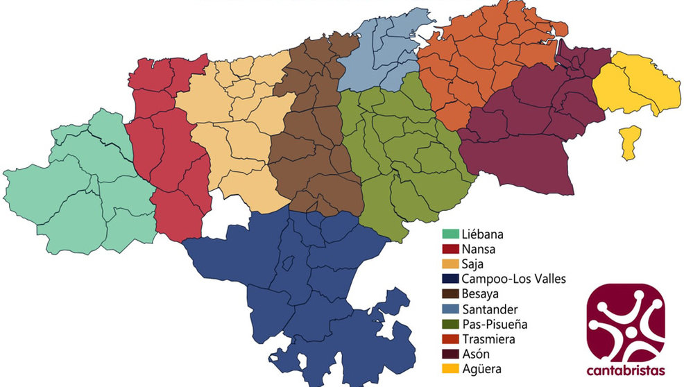 Mapa de la delimitación comarcal propuesta por Cantabristas