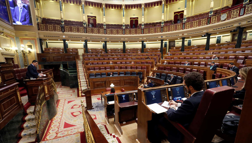 El presidente del Gobierno, Pedro Sánchez, durante su intervención en la sesión de control al ejecutivo celebrada este miércoles en el Congreso