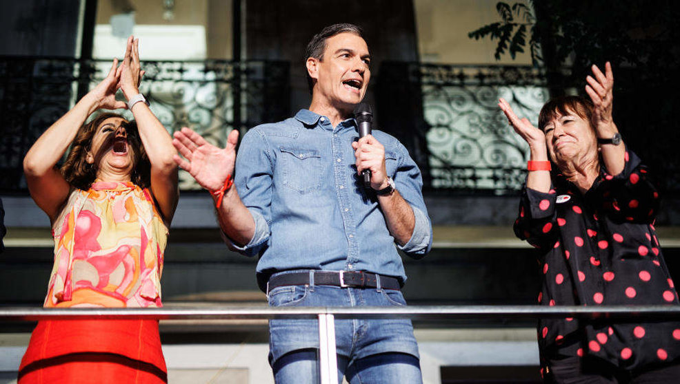 El presidente del Gobierno de España y secretario general del PSOE, Pedro Sánchez, agradece a sus votantes los resultados obtenidos en la jornada electoral del 23J