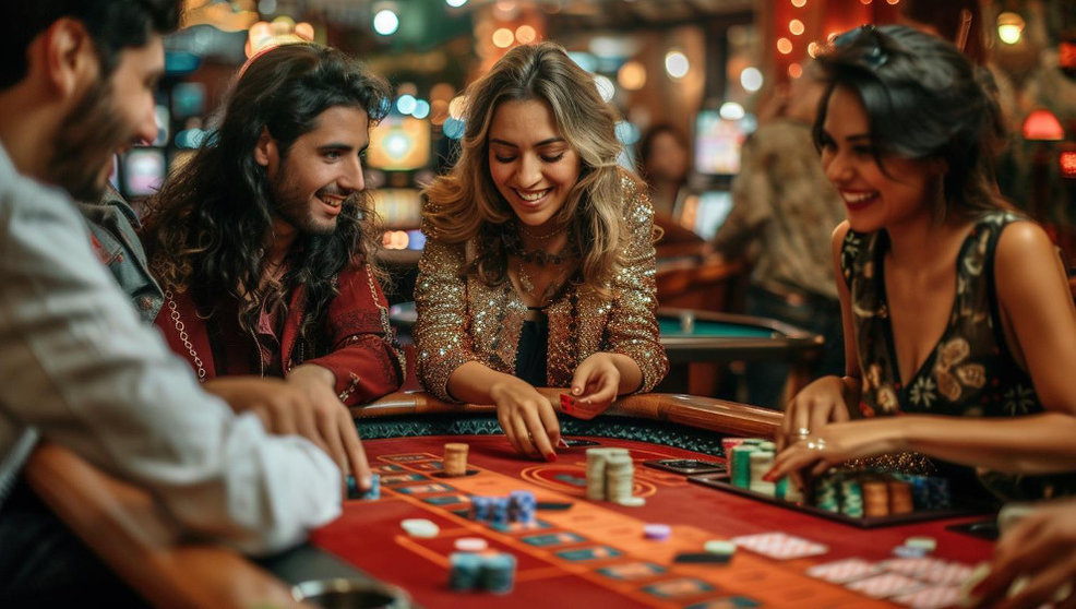 Imagen de amigos jugando en un casino